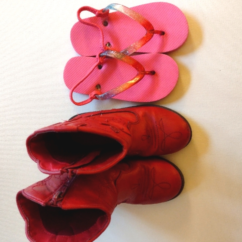 Girls Cowboy Boots and Flip Flops Lot
